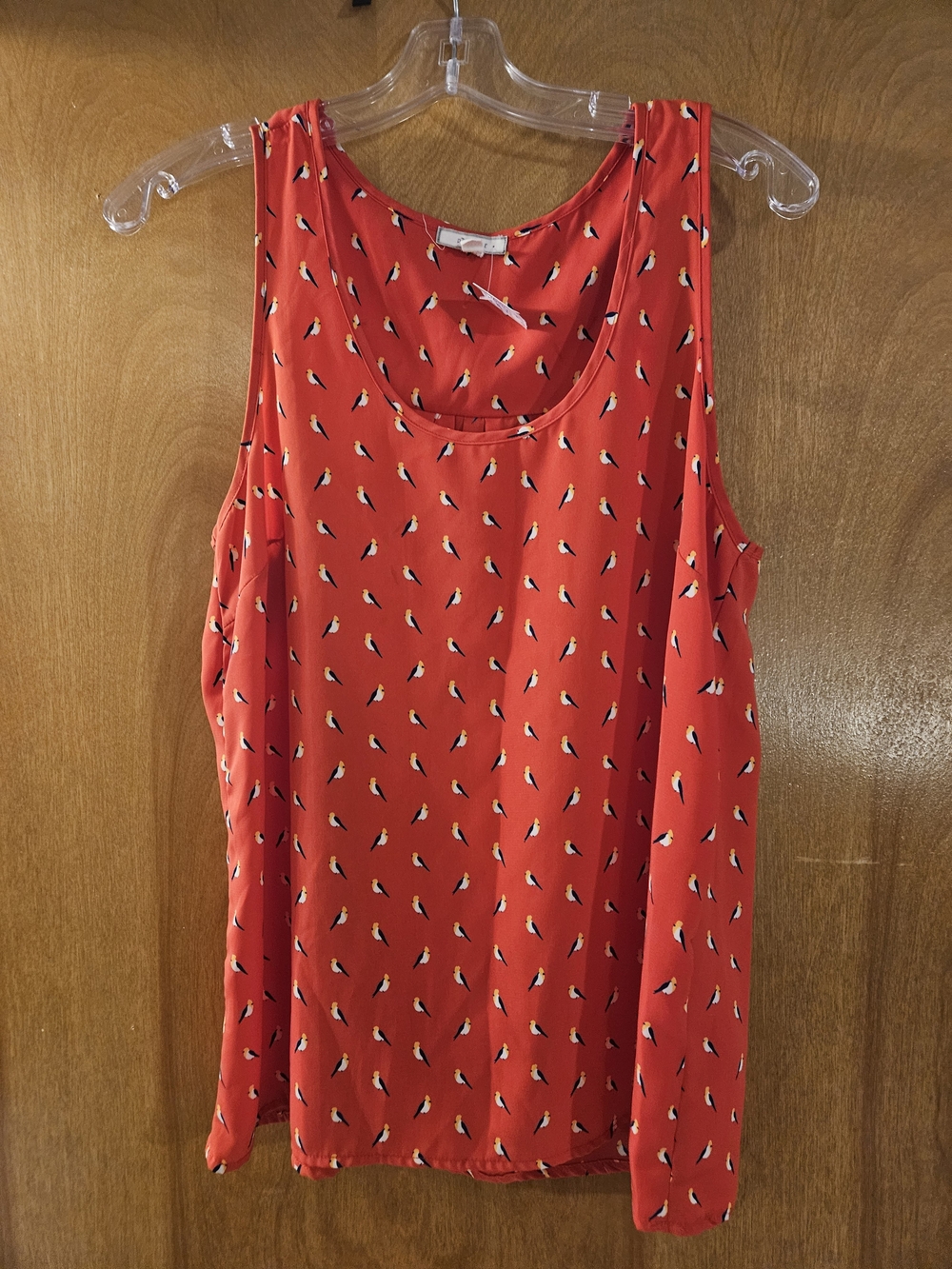 Pleione Red Sleeveless Scoop Neck. Bird Printed Tank